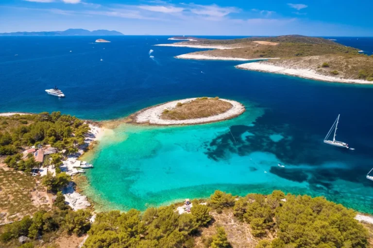 pakleni otoci marinkovac island turquoise bay yachting destination aerial view hvar island